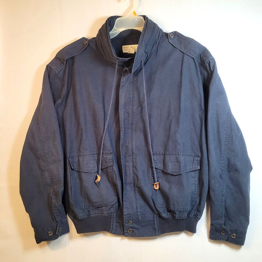 Vintage Banana Republic Safari & Travel Blue Bomber Hooded Jacket Mens Size L